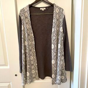 Simply Noelle Women's Open Front Gray Floral Cardigan Sweater Size S/M (8-10)